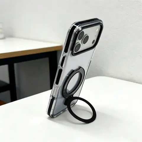 Magnetic Smartphone Case with Stand & Finger Ring for iPhone 18 Pro Max 17 Pro Max 16 15 14 13 12 Pro Max Plus,Magsafe-Compatible Shockproof Protector,Full-Body Transparent Hard Plate Handheld Devices Accessories for Teens,Phone Case for iPhone 18 Pro Max