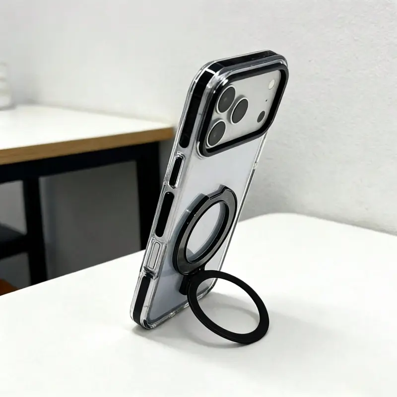 Magnetic Smartphone Case with Stand & Finger Ring for iPhone 18 Pro Max 17 Pro Max 16 15 14 13 12 Pro Max Plus,Magsafe-Compatible Shockproof Protector,Full-Body Transparent Hard Plate Handheld Devices Accessories for Teens,Phone Case for iPhone 18 Pro Max
