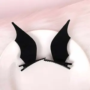 Halloween Bat Wings Hair Clip Set, Devil Headpiece, Cute Minimalist Style, Matte Fabric, Pure Color, Long Rectangle, Cartoon Elements