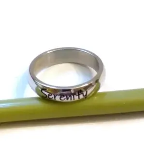 12-Step Womens Inspiration Band Ring with Serenity Engraved on Stainless Steel with A Crystal Stone Sizes 6 -8