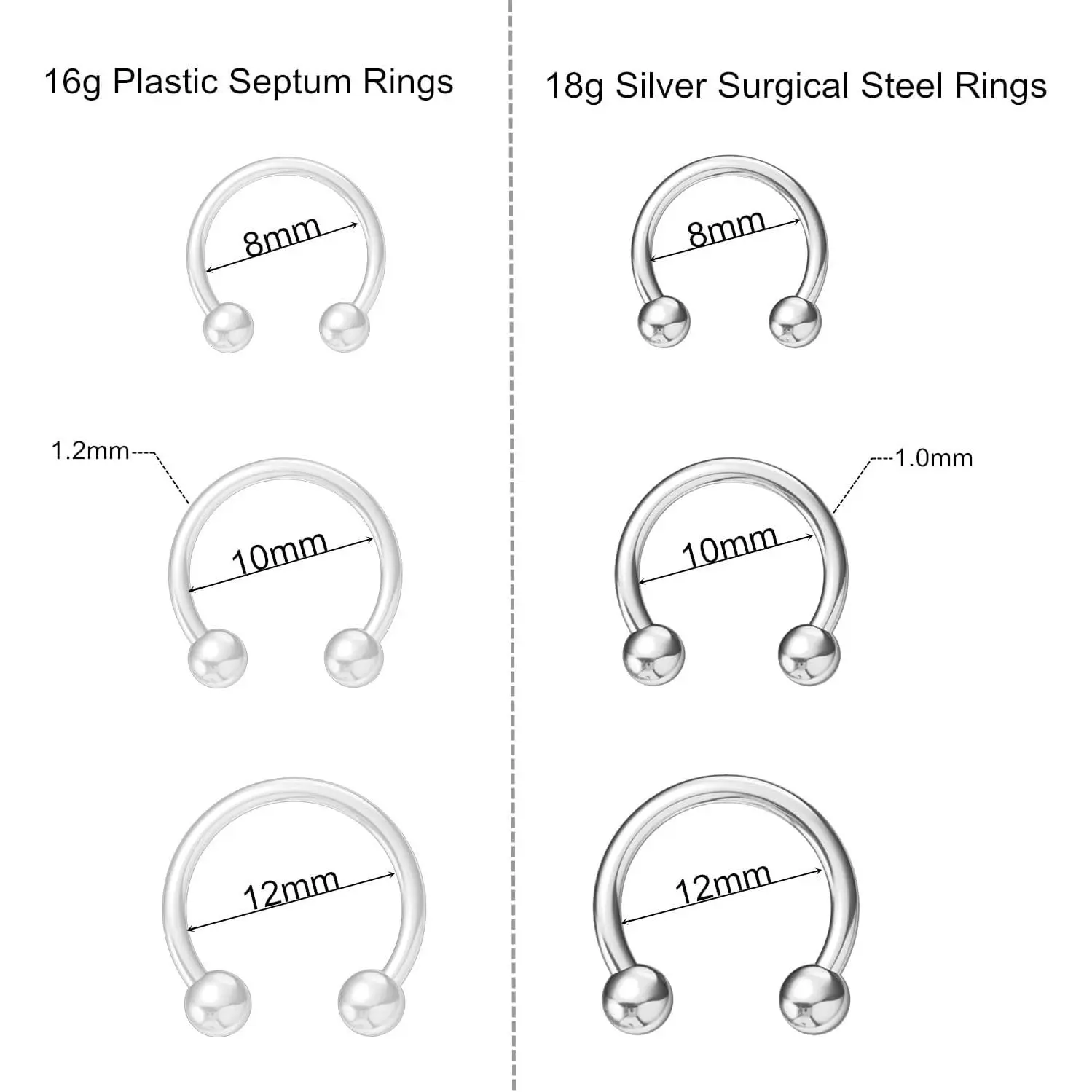 Clear&Gold Septum Rings 16g 18g Septum Nose Rings for Women Men Horseshoe Gold Septum Ring Kit for Sport Work Clear Piercing Jewelry 12pcs