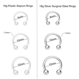 Clear&Gold Septum Rings 16g 18g Septum Nose Rings for Women Men Horseshoe Gold Septum Ring Kit for Sport Work Clear Piercing Jewelry 12pcs