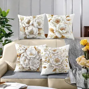 Flower Pattern Cushion Cover, 4 Counts/set Square Throw Pillow Cover, Household Decoration Supplies for Home Living Room Bedroom Sofa Couch, Bedroom Decorative Accessories