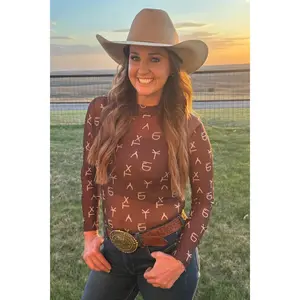 Women's Cowgirl Aesthetic Amarillo Mesh Blouse - Breathable, Denim-Accented, Leather-Trimmed, Graphic, Casual Everyday Top