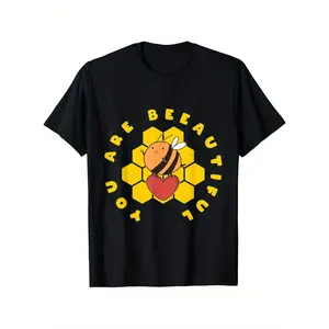 Men'S Bee Loves Bees Rescue T-Shirt - Black with Yellow Honeycomb Graphic - Heavyweight 180gsm 100% Tee - Round Neck Casual Shirt for Beekeeping, Outdoor Activities & Everyday Casual Attire - Sizes S-XXXL, Beekeeping Apparel, Comfortable Fit, Durable Fabr