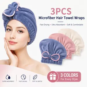 3 Pack Microfiber Hair Towel Wrap – Ultra Soft & Fast Drying Turbans for Wet Hair – Absorbent & Lightweight, No Twist, No Pull – Great for All Hair Types & Travel