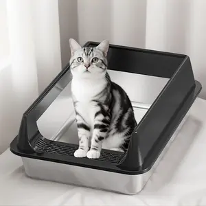 Stainless Steel Cat Litter Box, Large Size with Deep Basin and High Sides, Leak-Proof Design for Easy Cleaning, Suitable for Adult and Kittens