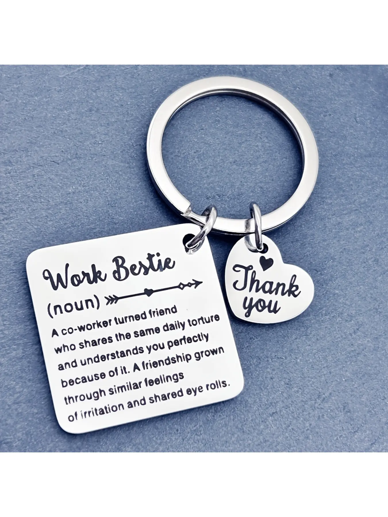 1pc Work Bestie Keychain - Stainless Steel with Heartfelt Thank You Charm - Friendship Keychains - Perfect Inspirational Farewell Gift for Colleagues, Bosses, and Retirement Moments, Appreciation, Inspirational Gif