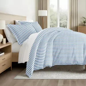 Stripe Pattern Premium Ultra Soft 3PC Duvet Cover & Shams Set - Becky Cameron (Shams Included), Distressed Stripes / Navy, King/California King