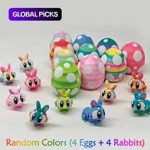 8 Counts 3D-Printed Bunny Egg Models Set, Includes 4 Colorful Eggs and 4 Bunnies, Multicolor Indoor and Outdoor Home Decor, Party Gifts for Easter, Valentine's Day and New Year #GLOBAL PICKS