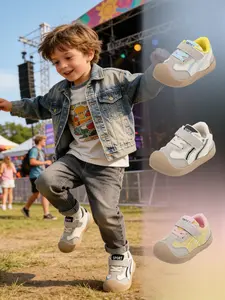Vintage Stripe Velcro Toddler Walking Sneakers, Baby Walking Shoes - Breathable Patchwork Upper, Scientific Flex, Non-Slip Rubber Sole, Anti-Collision Toe, 2-6Y Toddlers for All-Season Daily Walking & Outdoor Play