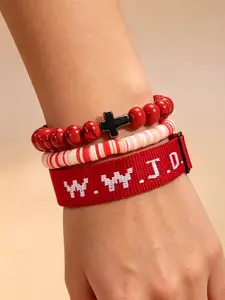 WWJD Letter Design Beaded Bracelet, Word Bracelets, Fashionable Cross Charm Bracelet for Women & Men, Trendy All-match & Exquisite Jewelry for Birthday Gift