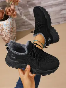 Women's Plus Size Warm Fleece Lined Boots, Casual Fluffy Snow Boots for Fall & Winter, Comfortable Outdoor & Indoor Wear