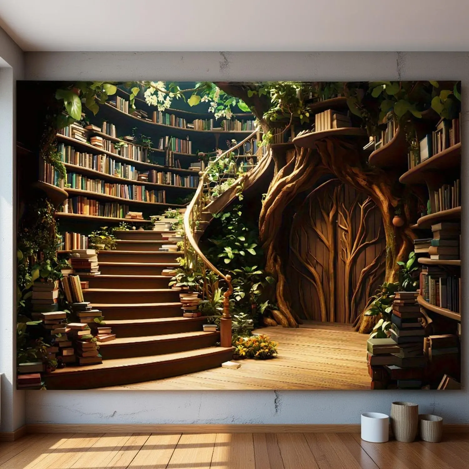 2D Flat - 2D Flat - [2D Flat Printing] 1pc - Ultra Large Size - Wonderful Book House Landscape Photo Huge Digital Printing Tapestry, Aesthetic Printing Polyester - for Living Room Bedroom Party Decoration - with Free Hanging Clips Wall Decoration