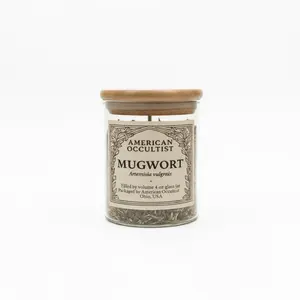 American Occultist Mugwort Herb Jar 4 oz Glass Container with Bamboo Lid for Dreamwork Divination and Protection