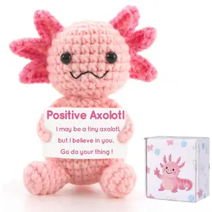Positive Crochet Axolotl ,  Knitted Axolotl Plush with  Box Card for Girl, Women, , Coworker, Emotional Support Crochet  Gifts for Birthday Graduation Desk Decor