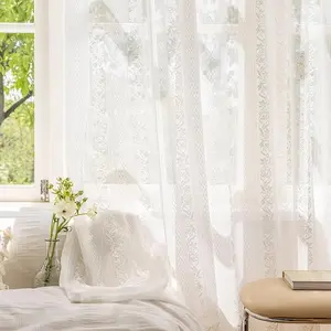 1PC,French Romantic Lace Sheer Curtain, Minimalist Style Drapes for Living Room Bedroom Balcony, Easy Hanging Top Pocket Design
