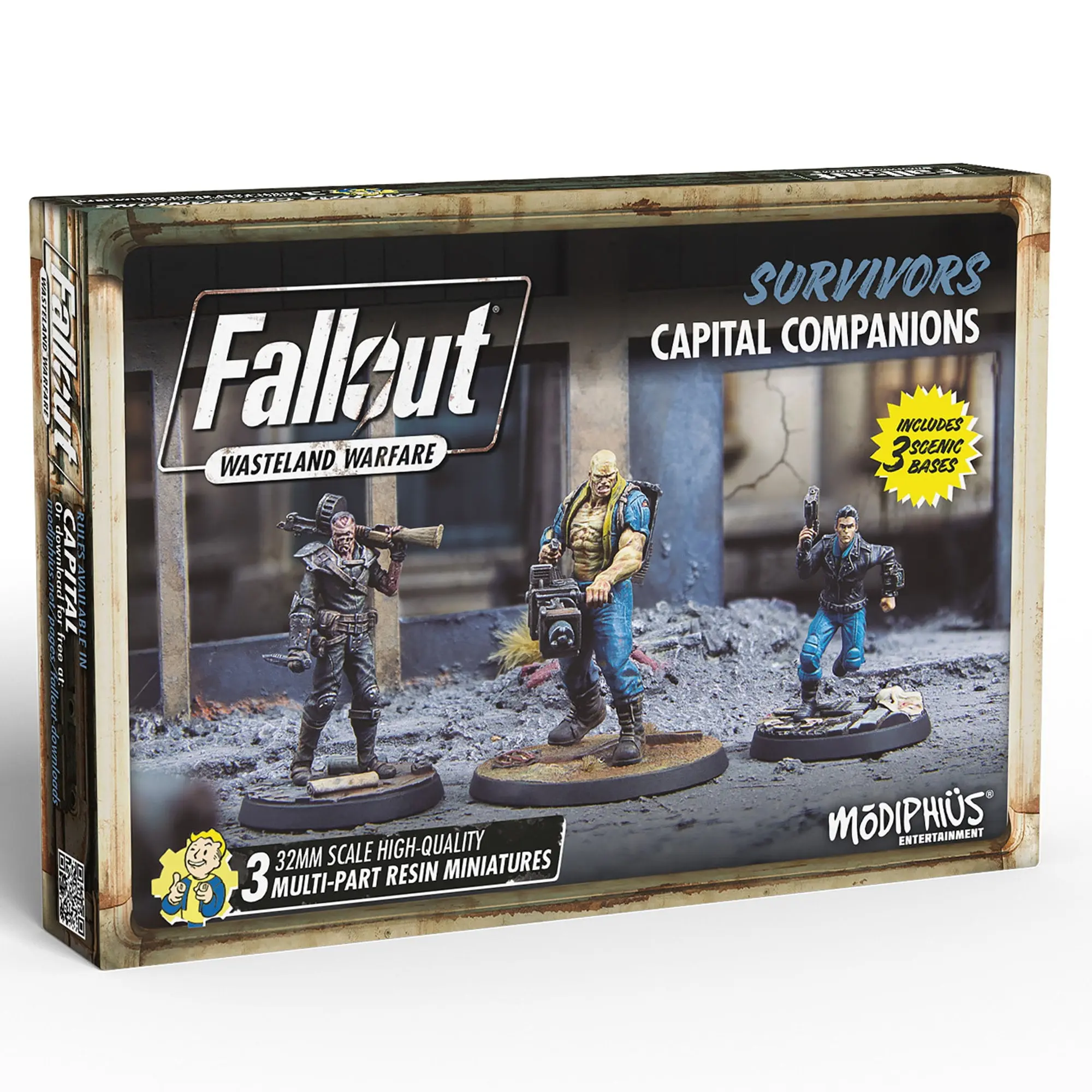 Fallout Wasteland Warfare Survivors & Capital Companions Multi-Part Resin Small Scale Figurine Boxed Set, Includes Bases, Tabletop Play, Three Figures