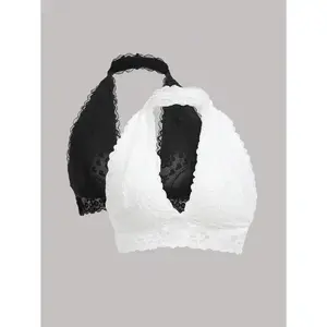 Basics Underwear & Sleepwear, 2-Pack Floral Lace Halter Bra Set – Women’s Lingerie Fabric, Bridal Style, Chic and Elegant