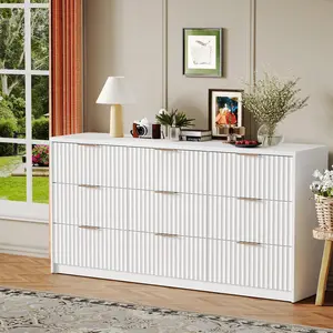 Garvee Modern Fluted 9-Drawer Dresser, Large Capacity Chest of Drawers, with Metal Handles & Anti-Tip, Wooden Storage Organizer for Bedroom, Living Room, Hallway, White