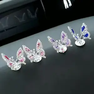 4pcs Sparkling Rhinestone Butterfly Car Dashboard Ornaments, Bling Crystal Figurines, Shaking Spring Decor, Cute Home & Vehicle Accessories