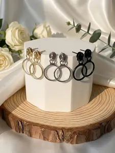 Women's Fashion Earrings, Y2K Punk Style Zipper Head Round Ring Geometric Design Zinc Alloy Ear Rings, Daily Party Valentine's Gift