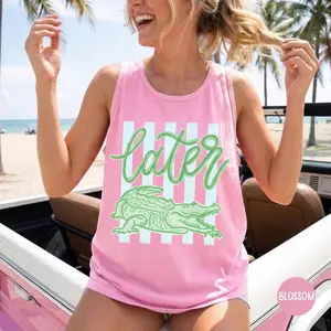 Comfort Colors Later Gator Tank, See You Later Alligator Tanktop, Funny Crocodile Graphic Beach Summer Tee, Trendy Beach Shirts for Women
