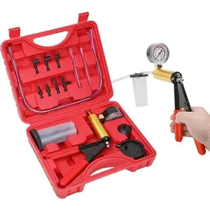 Brake Bleeder Kit with Hand Vacuum Pump with Gauge Adapters, Automotive Brake Fluid Bleeding Set for Bike Car Truck (red), Brake Bleeding Kit for Brake Fluid Power Steering Fluid More,