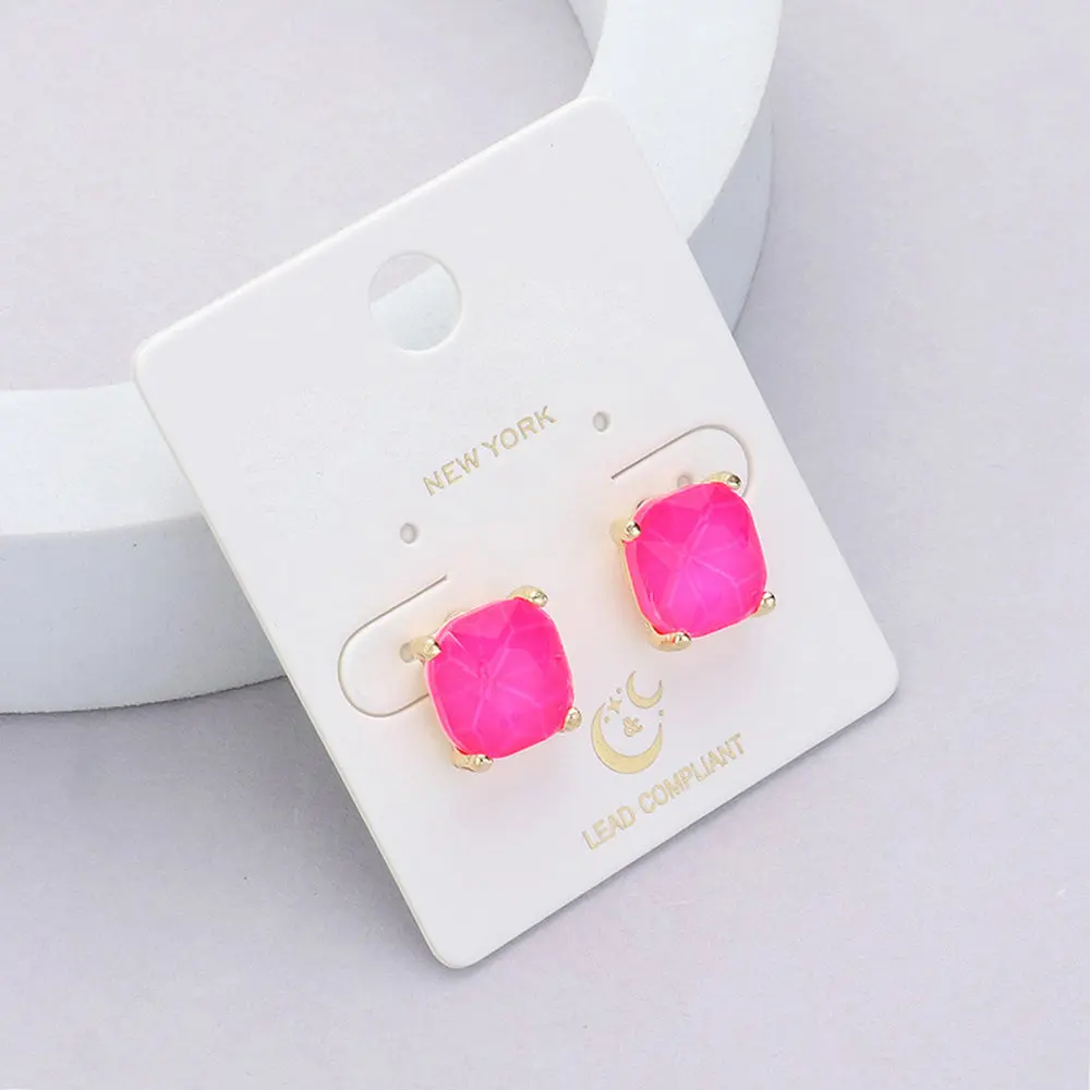Small Neon Fuchsia Cushion Square Stud Pageant Earrings  | Interview Earrings | 620967