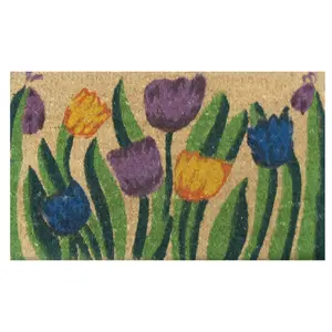 Rubber-Cal "Tulip Garden" Decorative Coir Outdoor Front Doormat, 18 x 30-Inch
