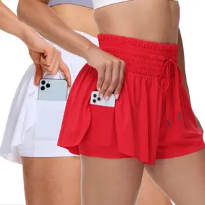Nvbeaut Women's 2-Piece Flowy High-Waisted Spandex Butterfly Skort Shorts - Comfy Sporty Sports Shorts, Female Athletic Wear for Gym, Yoga, Women's Shorts Comfy