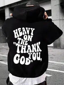 Men's Loose Fit Drawstring Hoodie Sweatshirts with Pockets, Long Sleeves, Fun Creative Letter Print, Graphic Hoodies, Casual Streetwear, Comfortable Breathable Fabric, Fall & Winter