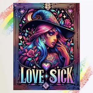 1pcs 5D DIY diamond painting kit, 5D diamond art set, DIY decoration, witch hat, rose, rainbow hair. Diamond painting kit full round drill DIY, mosaic, diamond art, DIY home decoration, suitable for Halloween and Christmas.