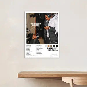 YoungBoy - Sincerely, Kentrell - Canvas Poster of Music Album Cover, Modern Home Decor, Bedroom/Dorm Birthday/Christmas/New Year's Gift, Suitable for Living Room and Sleeping Area, Retro Style, Ideal for Hip Hop Fans, Frameless