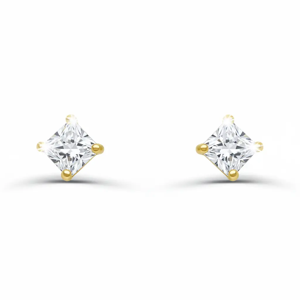 Princess-Cut Diamond Mini Stud Earrings – 14k Gold