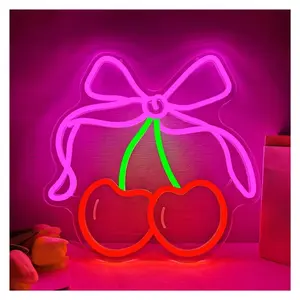 Sign Illuminated Cherry Bow Neon Sign Light Dimmable USB Powered For Bedroom Home Dorm Bow Shop Wedding Party Wall Decor 31.5cmx32.3cm