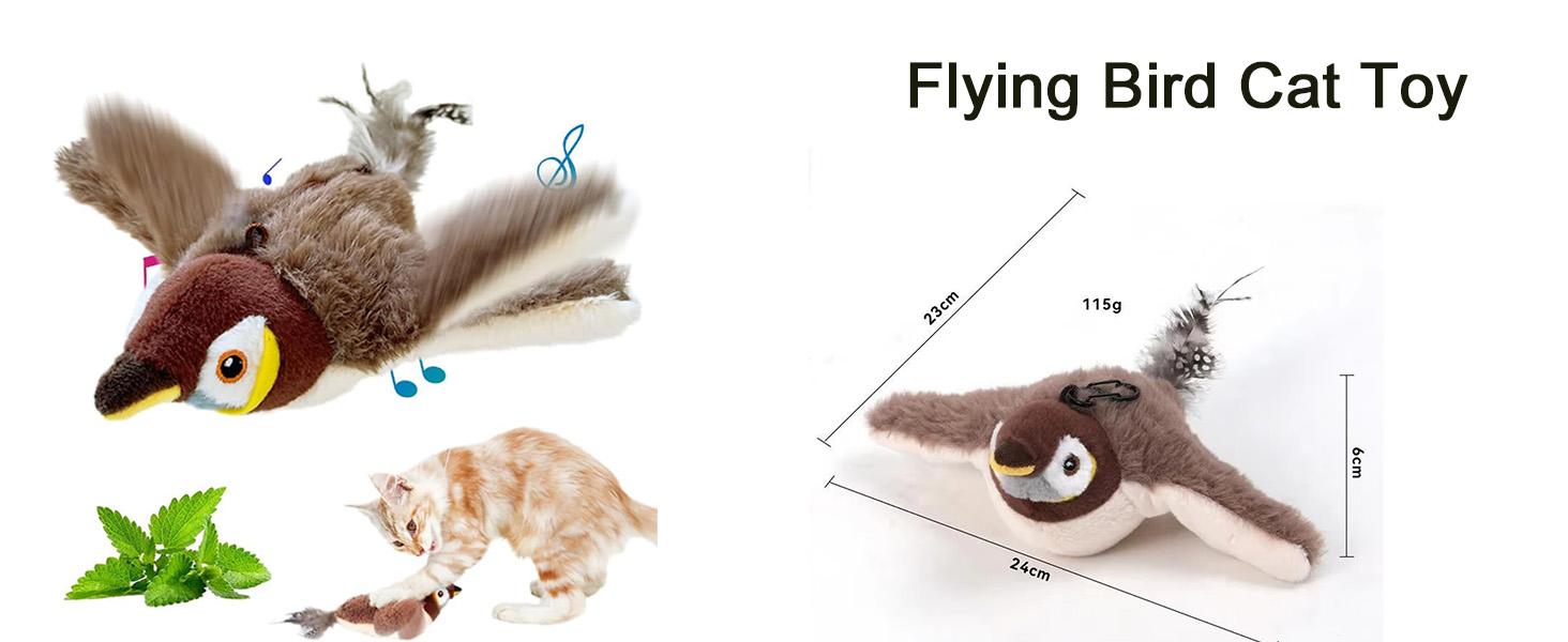 Upgraded Interactive Chirping Bird Cat Toy with Flapping Wings, New Flying Bird Cat Toy, Flight Simulation Electric Sparrow Shaking Hunting Pet Toy, Suitable for Indoor - Large (Brown)