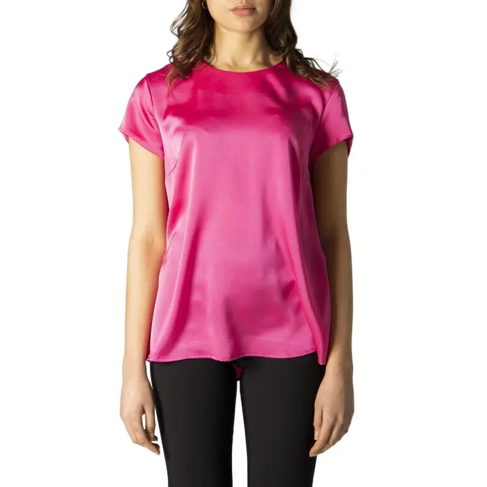 Women Blouse Fuchsia Round Neck Short Sleeve