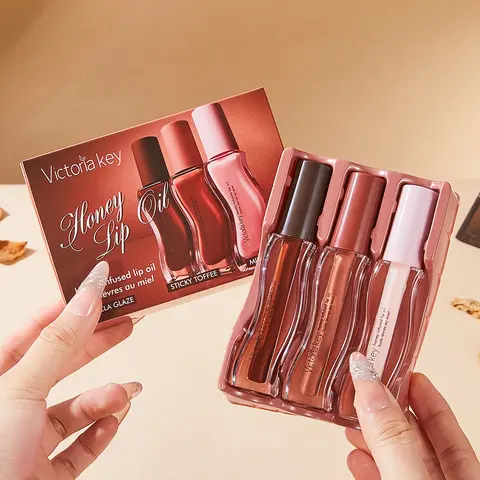 3PCS Multi-Color Lip Care Set - Honey-Infused Moisturizer, Non-Greasy, Hydrating, Glossy Rich Nude High-End Colors, Portable Lip Oil