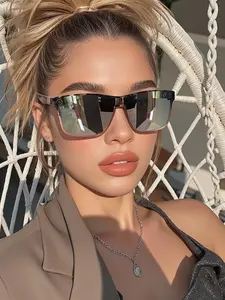 Unisex Simple Style Plain Color Sunglasses, Trendy Casual UV Protection Sunglasses for Everyday Use, Fashion Accessories for Outdoor Activities, Trendy Beach Eyewear