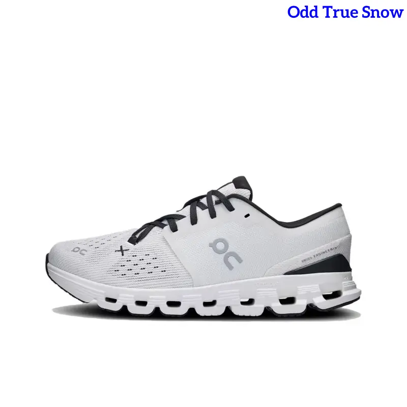 Low Top White Contrast Black Athletic Running Sneakers Perforated Breathable Knit Mesh Segmented Hollow Cushion Outsole Light Shock Absorbing Flexible Traction Unisex Gym Jogging City Daily Walking Sport Footwear