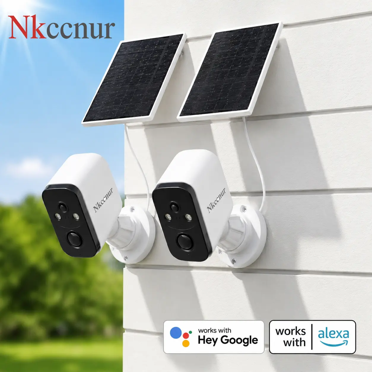 NKccnur 2/4 PCS Outdoor Solar Wireless Security Camera, WiFi Video Surveillance Camera with AI/Human Detect, Color Night Vision, 2-Way Audio, IP66 Waterproof, Cloud Storage, USB Plug-In for Home