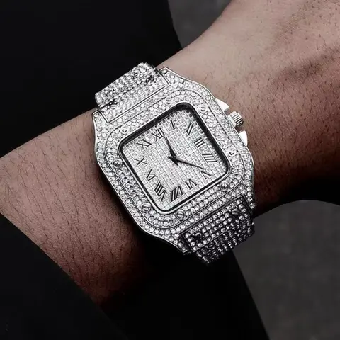 Men's Casual Fashion, Square Dial Rhinestone Decorated Alloy Case Casual Trendy Wristwatch, Analog Quartz Watches, Fashion Wristwatches, Classic Simple Street Style, Black Friday Deal For Business Wear, Birthday Christmas Gift