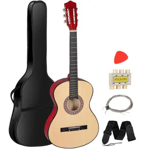 ZENY 38-in Kids Acoustic Guitar Starter Kit 6 Strings W/Case, Strap, Tuner, Pick - Natural