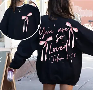 Coquette Bow You Are So Loved Christian Bible Verse Sweatshirt, Christian Coquette Bow John 3:16 Tee