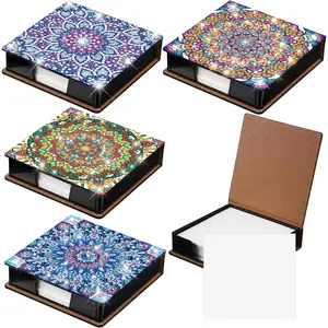 Saillong 4 Pcs Mandala Diamond Painting Note Box Kit Sticky Note Holders DIY Diamonds Art Storage Box with 160 Sticky Notes Painting Memo Pad for Office Supplies Desk Gifts