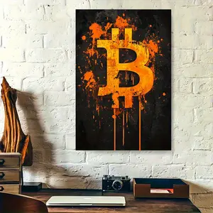 1pc Bitcoin Splash Art   - Modern Crypto   with Orange Splash Background - less Canvas Wall Art for Home, Office, Bitcoin Parties -  Bitcoin  ations - Perfect Gift for Cryptocurrency Traders & Tech Enthusiasts, Party  ation