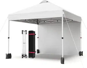 10x10 Pop Up Canopy Tent Portable Instant Commercial Canopy with 1 Sidewall Patio Tent with Vented Top Roller Bag 4 Sandbags 4 Ropes and 8 Tent Stakes