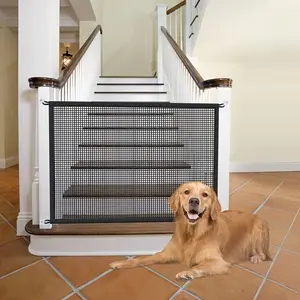 Pet Door Barrier with 4 Hooks, No Drilling Installation, Stable and Secure, Prevents Cats and Dogs From Escaping, Indoor Safety Fence