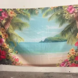 Hawaii Beach Wall Decor Banner, Vibrant Tropical Floral Party Backdrop, Polyester Material, Ideal for Birthdays, Weddings, Festive Events, Wall Hanging Backdrop